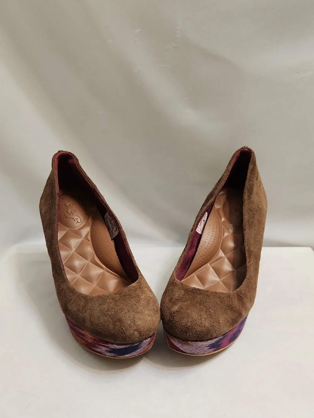 Reef High Tropic Brown Multicolored Aztec Print Suede Wedges (W Size 7)